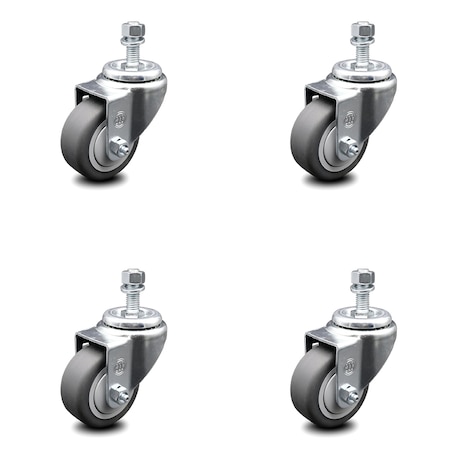 Service Caster 3 Inch Thermoplastic Rubber Wheel Swivel 10mm Threaded Stem Caster Set SCC SCC-TS20S314-TPRB-M1015-4